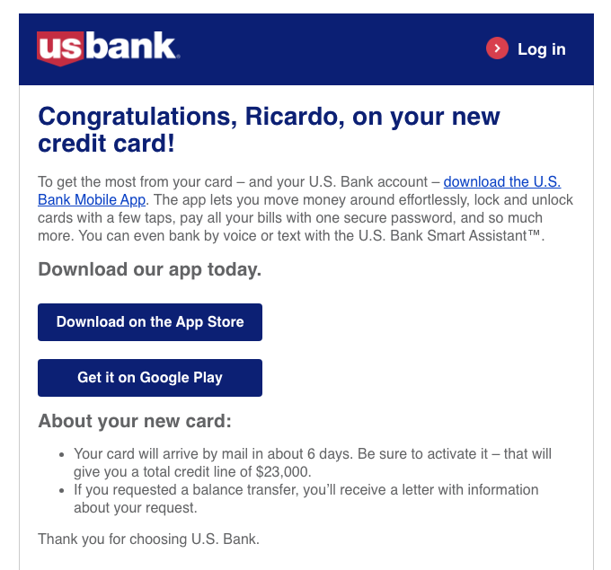 Funding proof for Sean W. — $127,000 from U.S. Bank